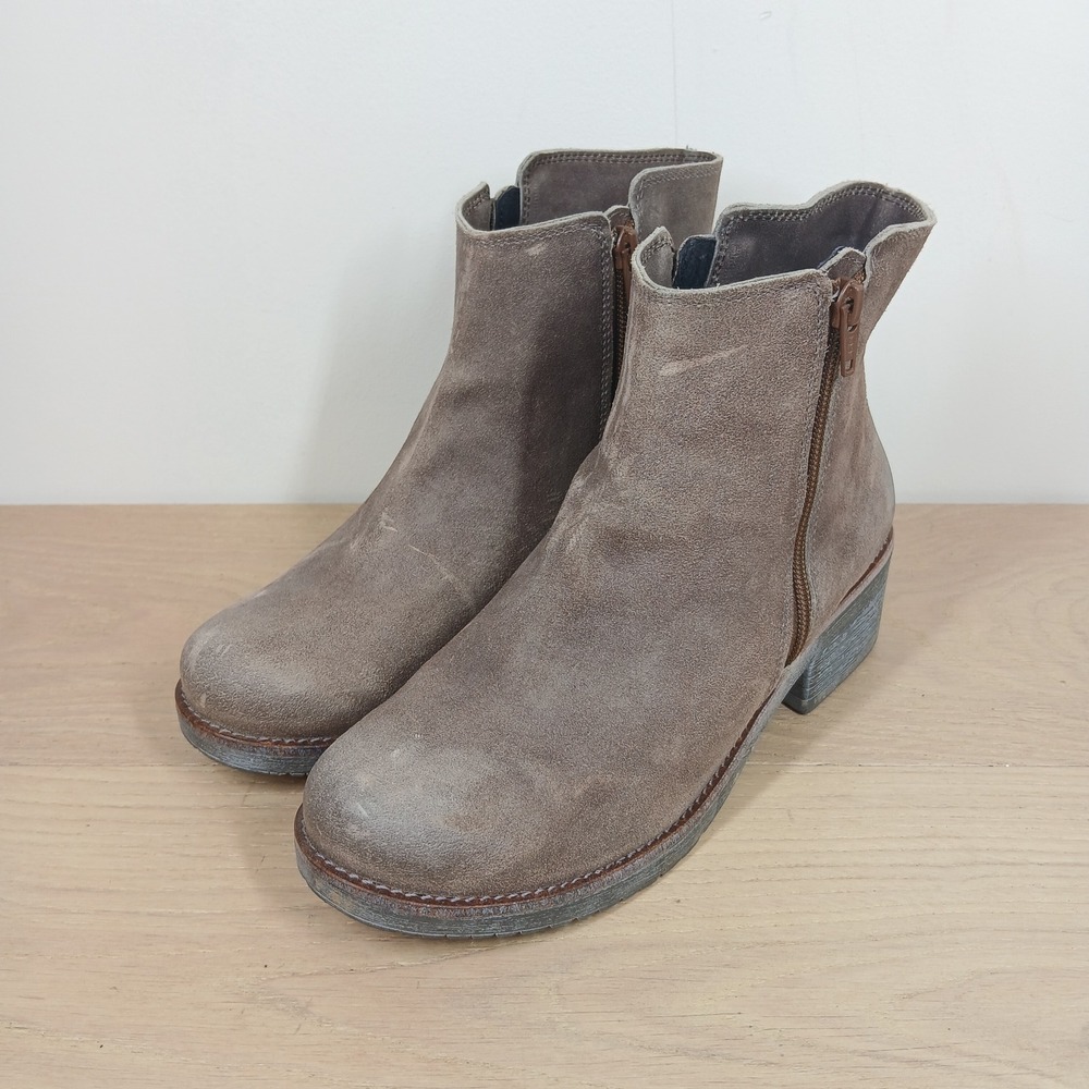 Naot Ankle Boots Women 8 Brown Suede Leather Zip Block Heel Minimalist